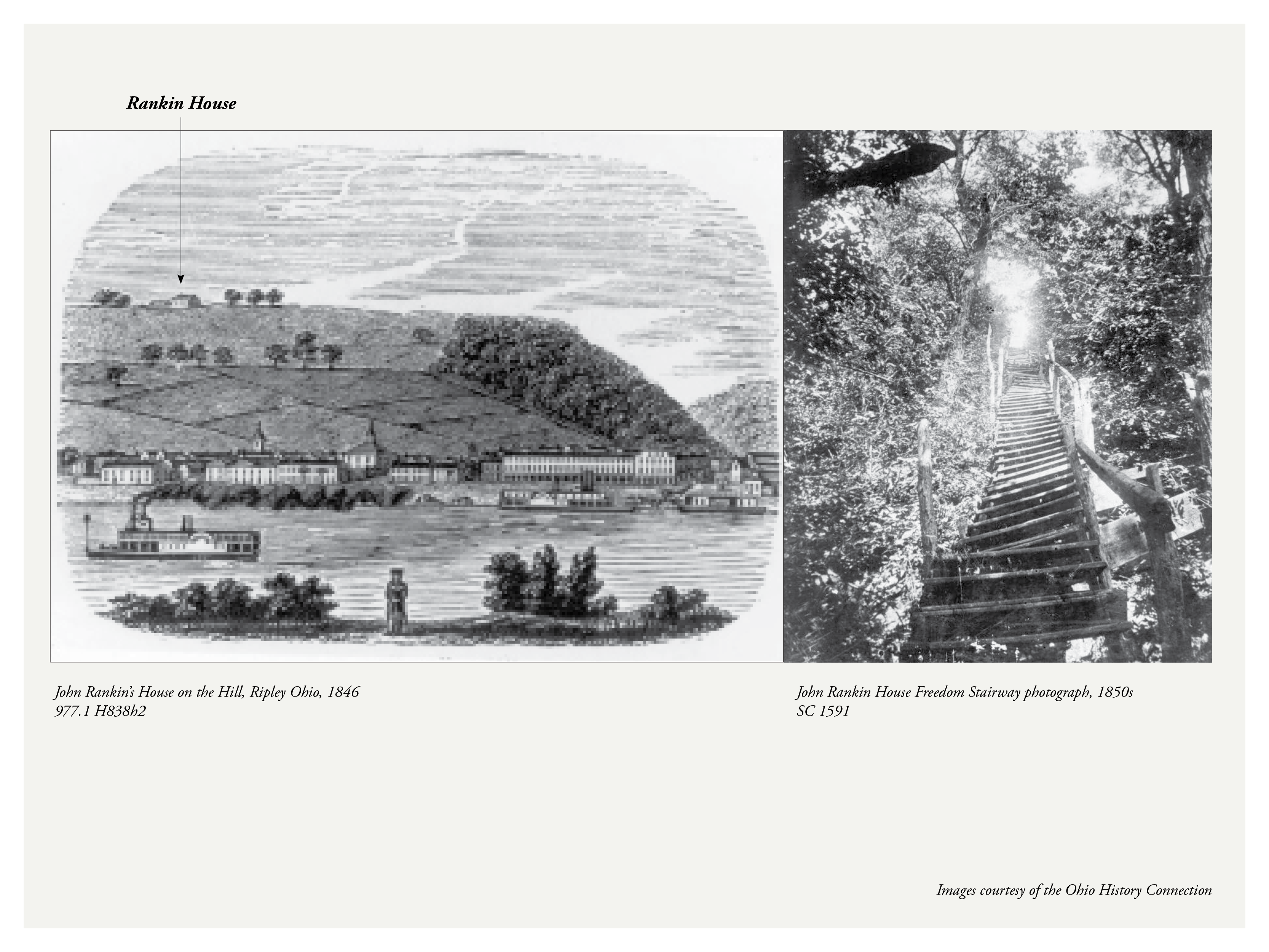 John Rankin's House 1846 engraving and Freedom Stairway 1850s